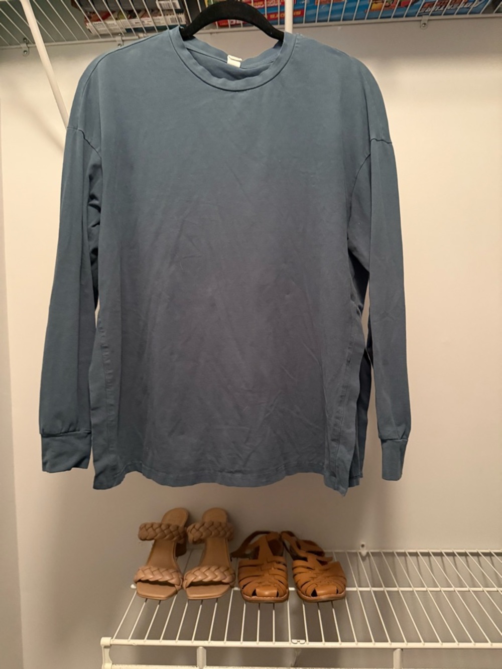 Maternity Long-Sleeve Crewneck Shirt in Slate Blue